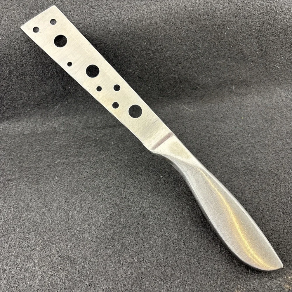 Semi Soft Cheese Knife Brushed Stainless Steel Hollow Handle Air Holes In Tang